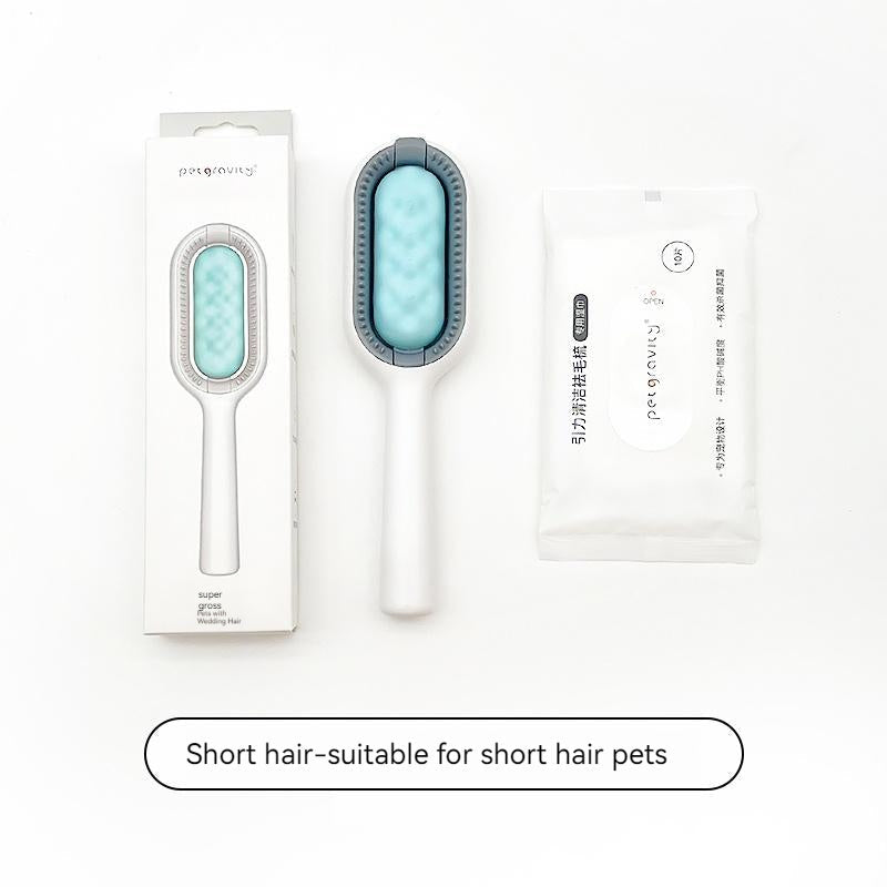 HKM-4567101 Gravity Cleaning Pet Hair Removal Comb with Wipes for Long & Short-Haired Cats and Dogs