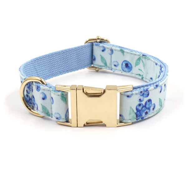 HKM-4567357 Blueberry Print Adjustable Pet Collar with Gold Buckle, Various Sizes Available