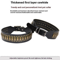 HKM-4567485 Large Dog Personality Rivets Leather Collar in Dark Red, Gold, Silver, Orange, Red
