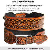 HKM-4567485 Large Dog Personality Rivets Leather Collar in Dark Red, Gold, Silver, Orange, Red