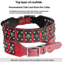 HKM-4567485 Large Dog Personality Rivets Leather Collar in Dark Red, Gold, Silver, Orange, Red