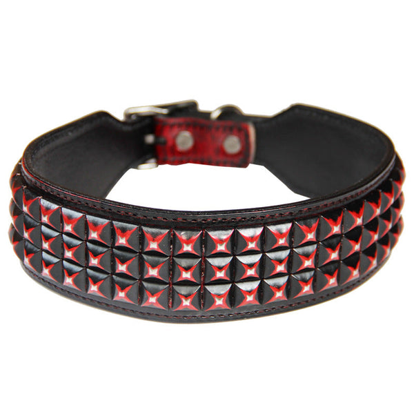HKM-4567485 Large Dog Personality Rivets Leather Collar in Dark Red, Gold, Silver, Orange, Red