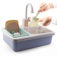 HKM-456915 Electric Play Kitchen Sink Toy with Running Water for Children Ages 2-4, Made from ABS and Bioplastic Wheat Straw