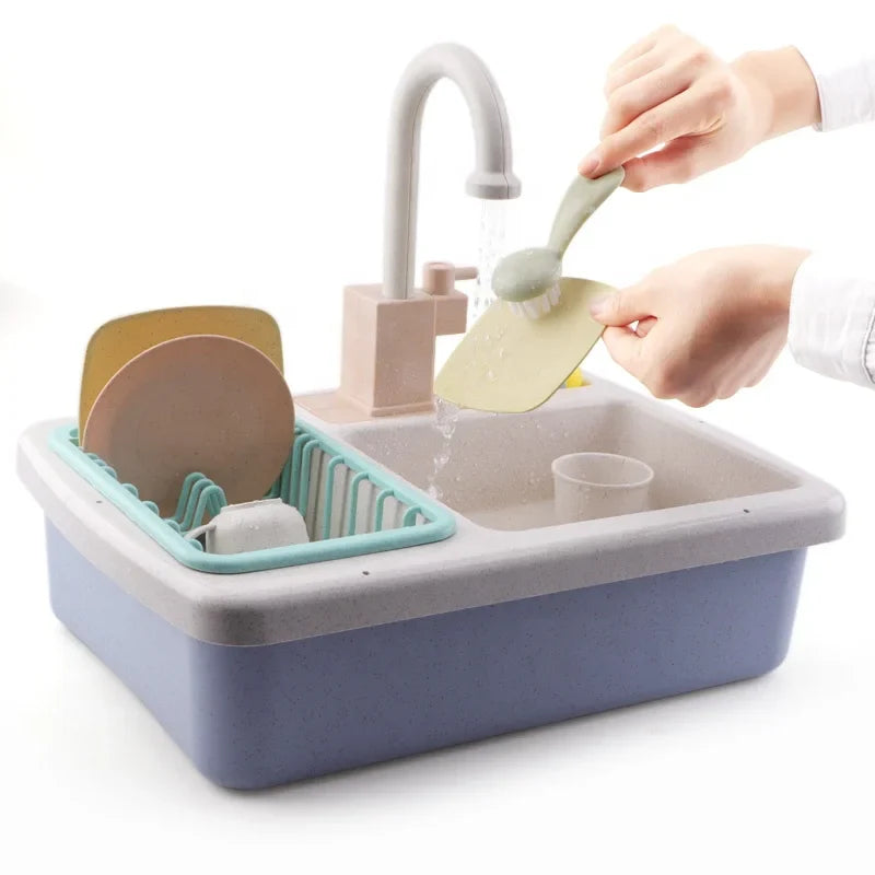 HKM-456915 Electric Play Kitchen Sink Toy with Running Water for Children Ages 2-4, Made from ABS and Bioplastic Wheat Straw