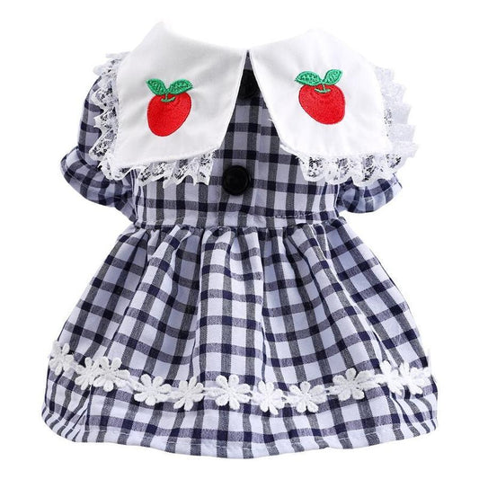 HKM-456979 Black and White Red Apple Plaid Dress for Small Dogs and Cats - Spring and Summer Fashion