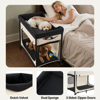 HKM-4569917 Dual-Level Elevated Pet Bed with Foldable Design, 600D Oxford Cloth, Dutch Velvet, Portable Cot with Wheels and Storage for Cats & Dogs, XL, Beige
