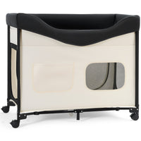 HKM-4569917 Dual-Level Elevated Pet Bed with Foldable Design, 600D Oxford Cloth, Dutch Velvet, Portable Cot with Wheels and Storage for Cats & Dogs, XL, Beige