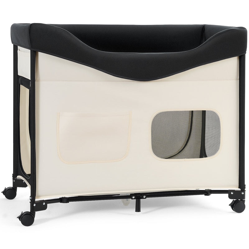 HKM-4569917 Dual-Level Elevated Pet Bed with Foldable Design, 600D Oxford Cloth, Dutch Velvet, Portable Cot with Wheels and Storage for Cats & Dogs, XL, Beige