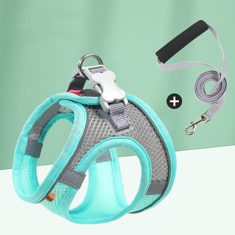 HKM-4570557 Reflective Pet Mesh Chest Harness with Leash - Breathable Cotton, Fashionable Design