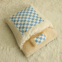HKM-4571325 Cozy Semi-Enclosed Cat Nest with Warm Quilted Sleeping Bag Design