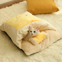 HKM-4571325 Cozy Semi-Enclosed Cat Nest with Warm Quilted Sleeping Bag Design