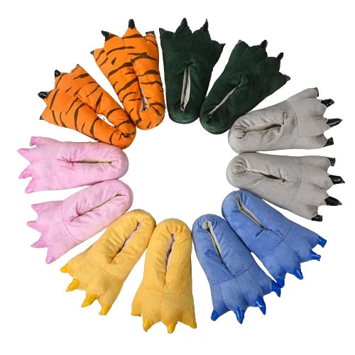 HKM-457235 Cozy Plush Dinosaur Claw Slippers for All Ages - Non-Slip Fuzzy Comfort