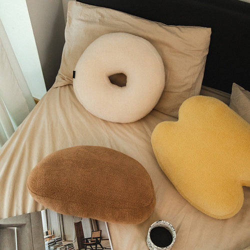 HKM-457299 Three-Dimensional Plush Pillow for Gentle Waist Support in Cream Cake and Beige Donut Colors