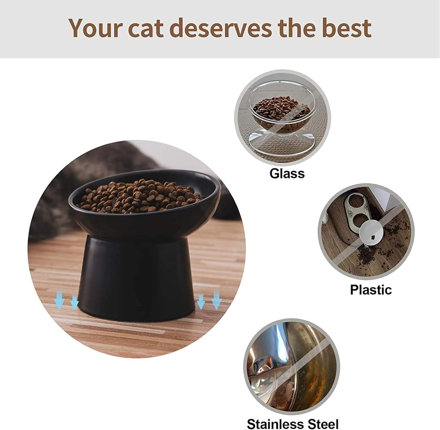 HKM-4574525 Elevated Ceramic Cat Bowls Set with Tilted Design for Comfortable Eating and Anti-Slip Stability