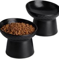 HKM-4574525 Elevated Ceramic Cat Bowls Set with Tilted Design for Comfortable Eating and Anti-Slip Stability