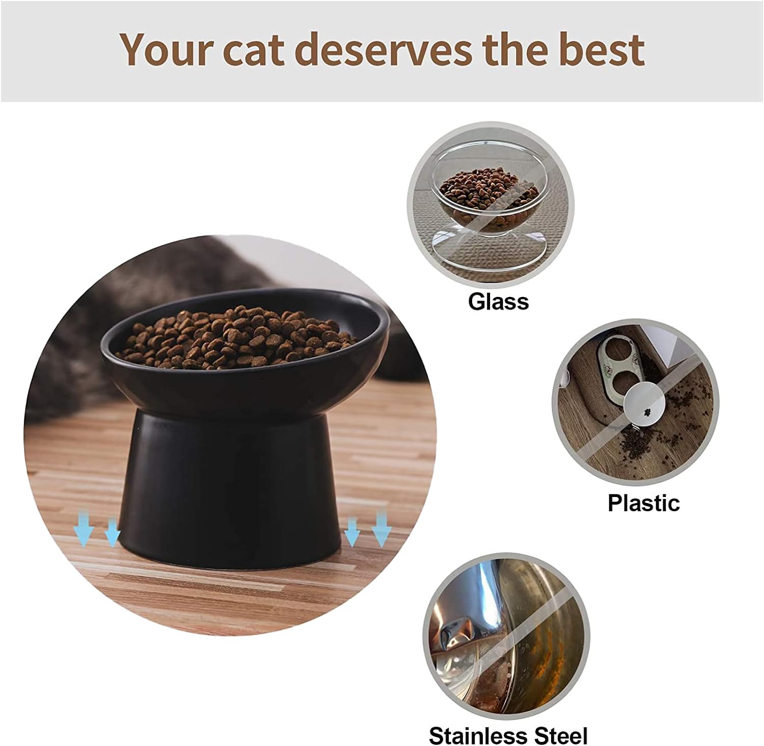 HKM-4574525 Elevated Ceramic Cat Bowls Set with Tilted Design for Comfortable Eating and Anti-Slip Stability
