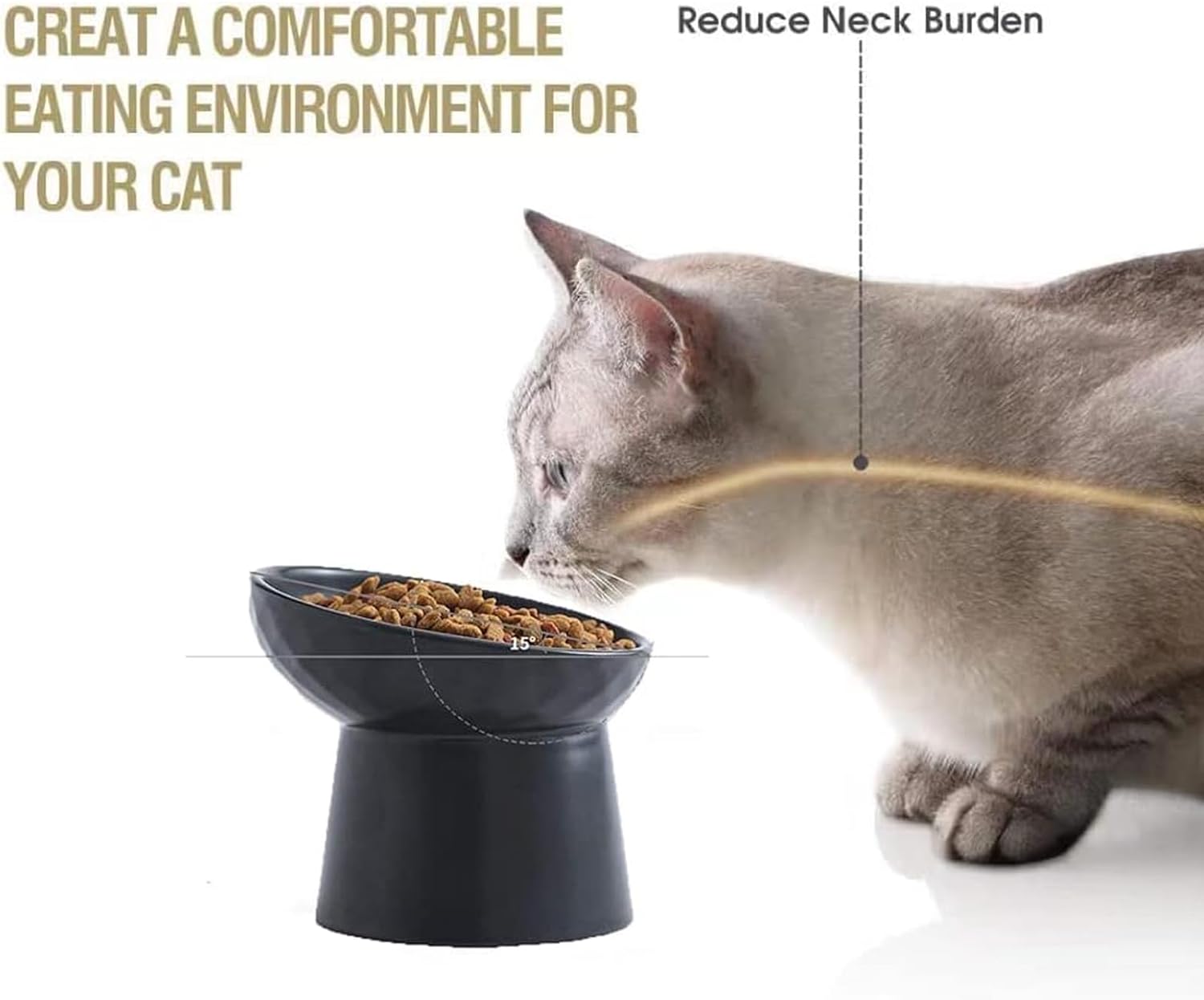 HKM-4574525 Elevated Ceramic Cat Bowls Set with Tilted Design for Comfortable Eating and Anti-Slip Stability