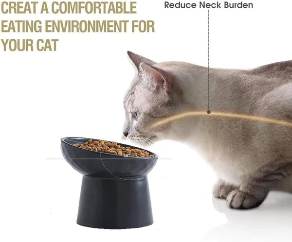HKM-4574525 Elevated Ceramic Cat Bowls Set with Tilted Design for Comfortable Eating and Anti-Slip Stability