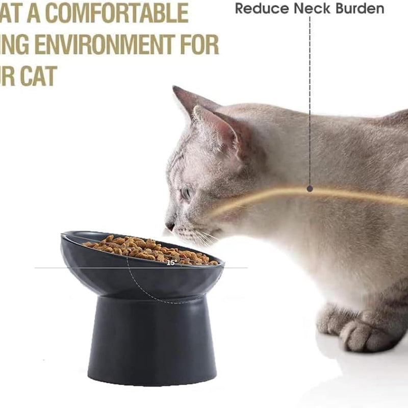 HKM-4574525 Elevated Ceramic Cat Bowls Set with Tilted Design for Comfortable Eating and Anti-Slip Stability