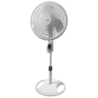 HKM-4574547 16 Inch Oscillating Adjustable Pedestal Stand Fan with Timer and Remote Control, White, Model 1646