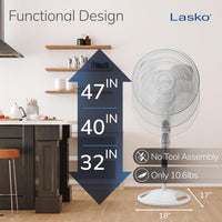 HKM-4574547 16 Inch Oscillating Adjustable Pedestal Stand Fan with Timer and Remote Control, White, Model 1646