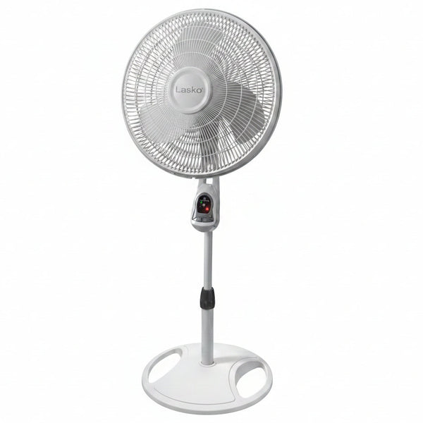 HKM-4574547 16 Inch Oscillating Adjustable Pedestal Stand Fan with Timer and Remote Control, White Model 1646 for Home and Office