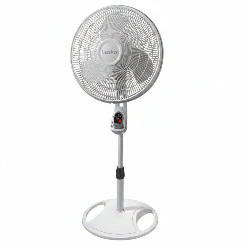HKM-4574547 16 Inch Oscillating Adjustable Pedestal Stand Fan with Timer and Remote Control, White, Model 1646