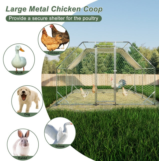 HKM-4574909 Heavy-Duty 10x13 Foot Chicken Coop with Galvanized Steel Frame and Waterproof Cover