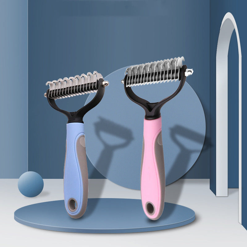 HKM-457491 Pet Knot Comb for Effective Fur Care - Plastic and Stainless Steel, Available in Pink and Blue, Large and Small Sizes
