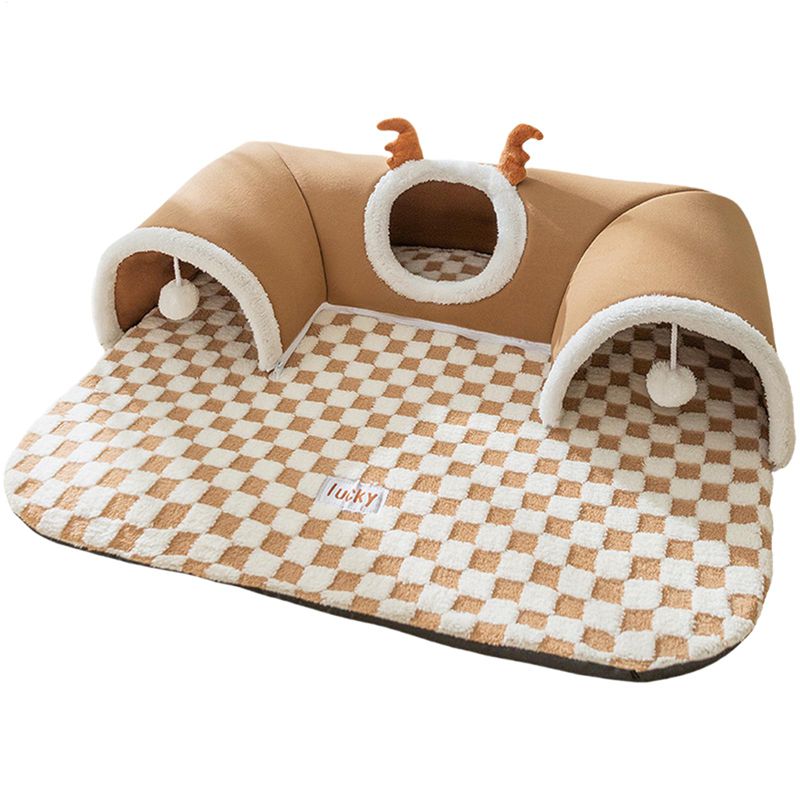 HKM-4575293 2-in-1 Cat Tunnel Bed and Play Cave for Kittens and Small Pets, Washable with Hanging Balls for Interactive Fun