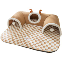HKM-4575293 2-in-1 Cat Tunnel Bed and Play Cave for Kittens and Small Pets, Washable with Hanging Balls for Interactive Fun