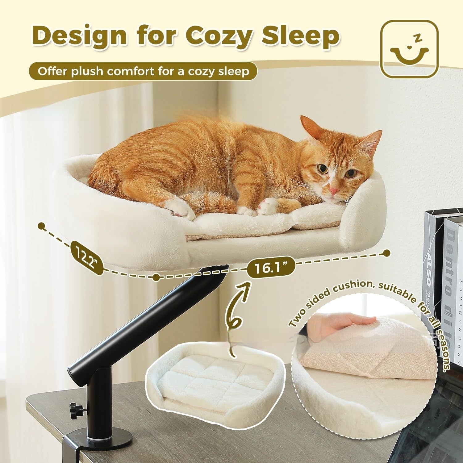 HKM-4575677 Adjustable Height Plush Cat Bed with Rotating Design for All Seasons