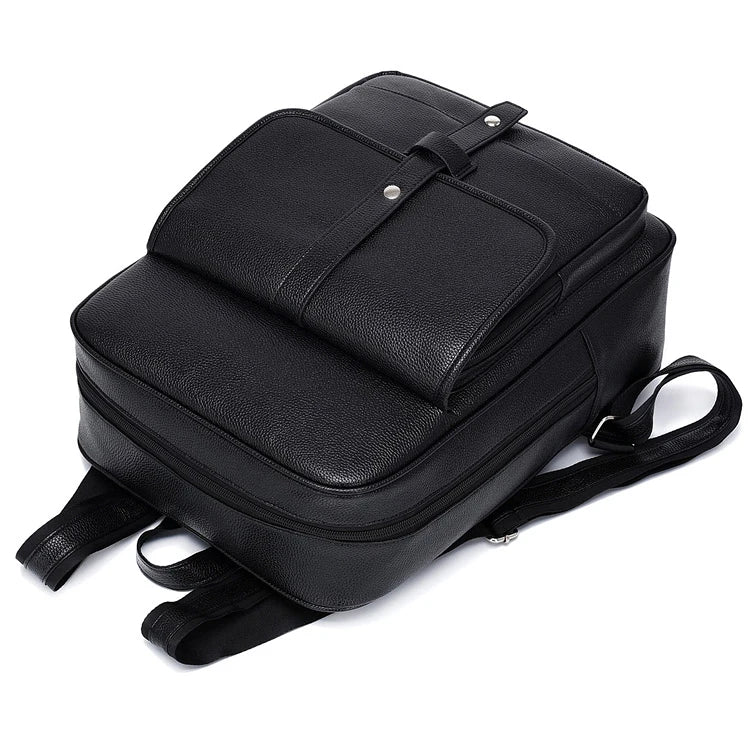 HKM-457619 Men's Pu Leather Casual Business Laptop Backpack with Multiple Compartments