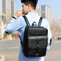HKM-457619 Men's Pu Leather Casual Business Laptop Backpack with Multiple Compartments