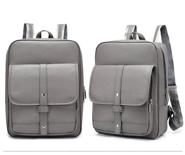 HKM-457619 Men's Pu Leather Casual Business Laptop Backpack with Multiple Compartments