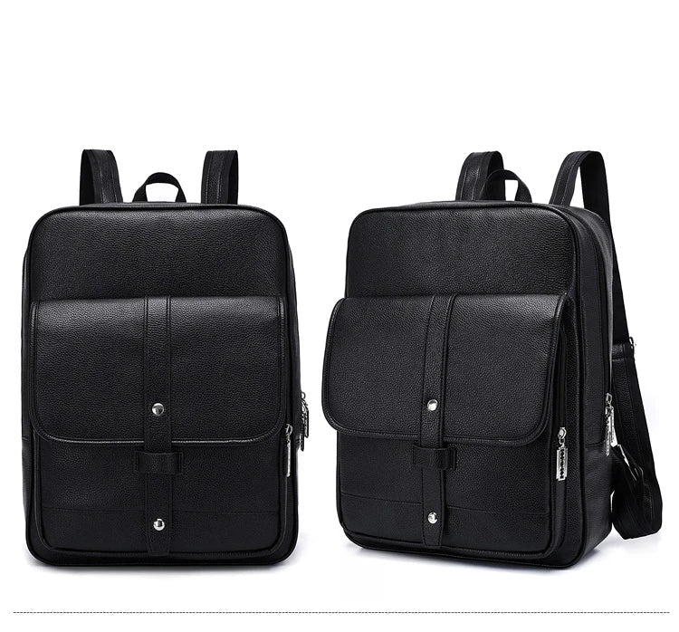 HKM-457619 Men's Pu Leather Casual Business Laptop Backpack with Multiple Compartments