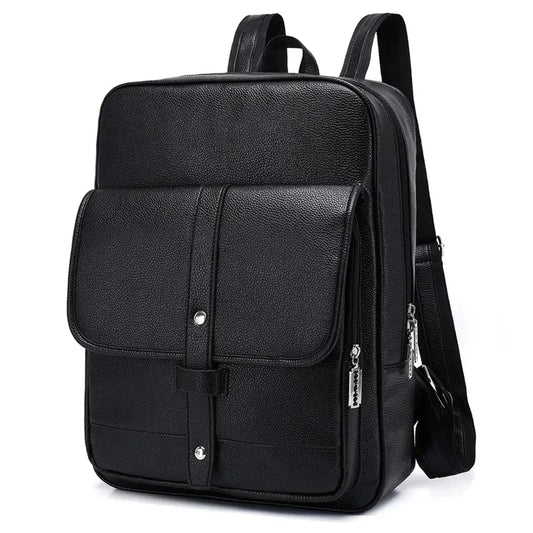 HKM-457619 Men's Pu Leather Casual Business Laptop Backpack with Multiple Compartments