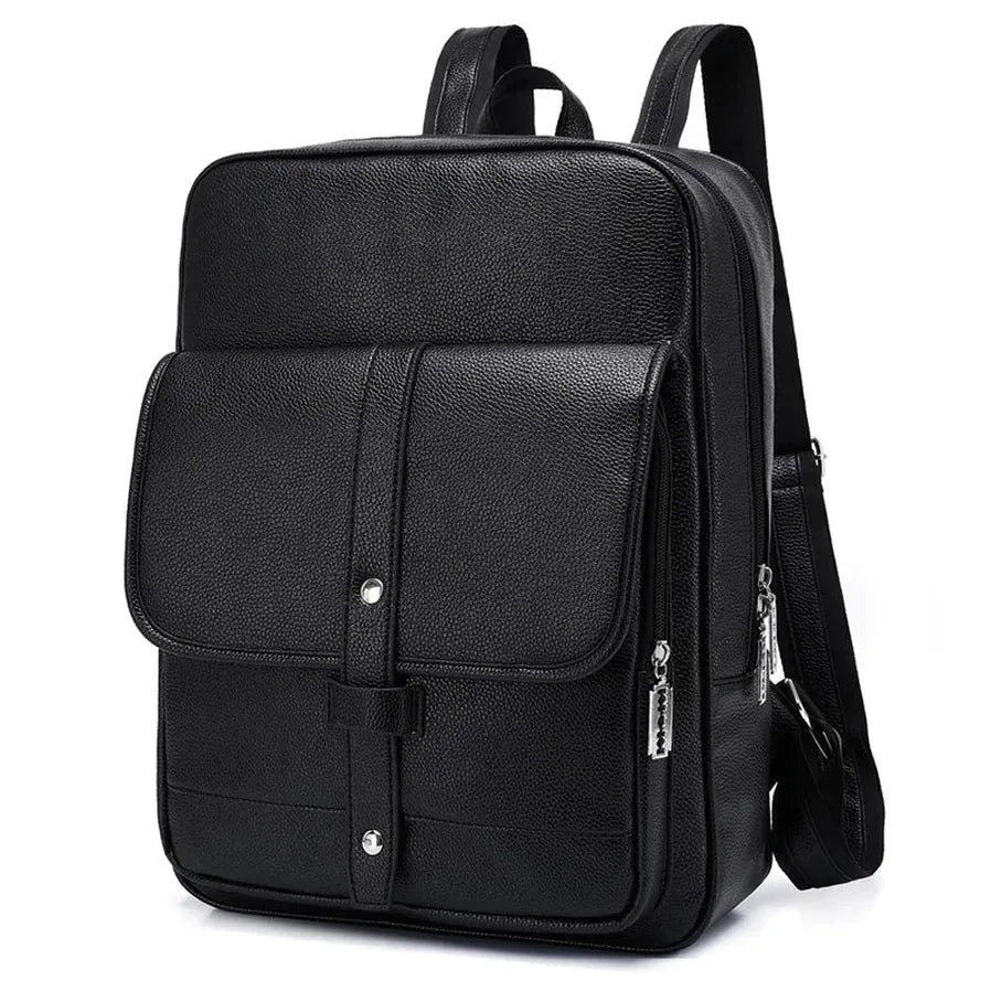 HKM-457619 Men's Pu Leather Casual Business Laptop Backpack with Multiple Compartments