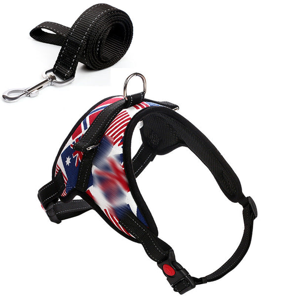 HKM-4576317 Camouflage Dog Harness with Leash - Adjustable Polyester Chest Strap for All Sizes
