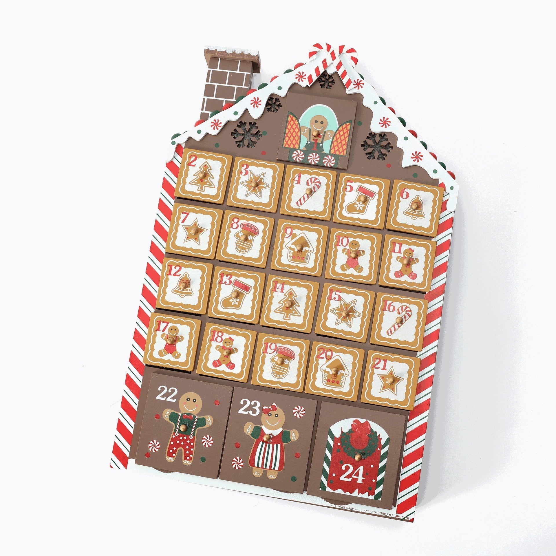 HKM-457683 24 Days Wooden Countdown Calendar for Christmas Decorations, Made of Density Plate, Size 26*5.5*40.5cm