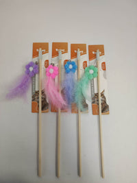 HKM-4577853 Wooden Cat Teasing Stick with Small Flower Decoration
