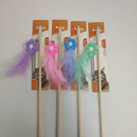 HKM-4577853 Wooden Cat Teasing Stick with Small Flower Decoration