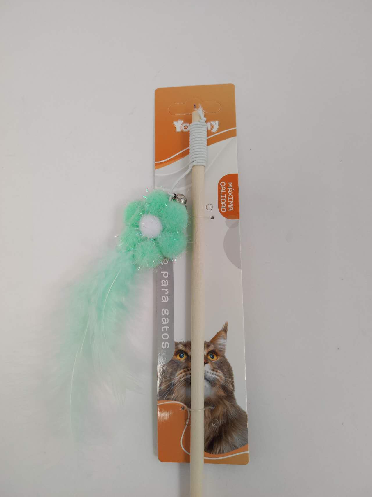 HKM-4577853 Wooden Cat Teasing Stick with Small Flower Decoration