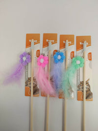 HKM-4577853 Wooden Cat Teasing Stick with Small Flower Decoration