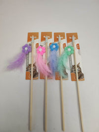 HKM-4577853 Wooden Cat Teasing Stick with Small Flower Decoration