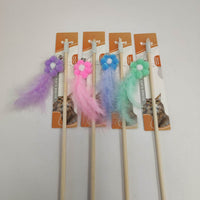 HKM-4577853 Wooden Cat Teasing Stick with Small Flower Decoration