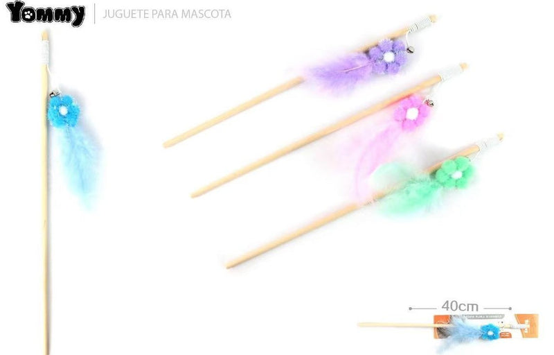 HKM-4577853 Wooden Cat Teasing Stick with Small Flower Decoration