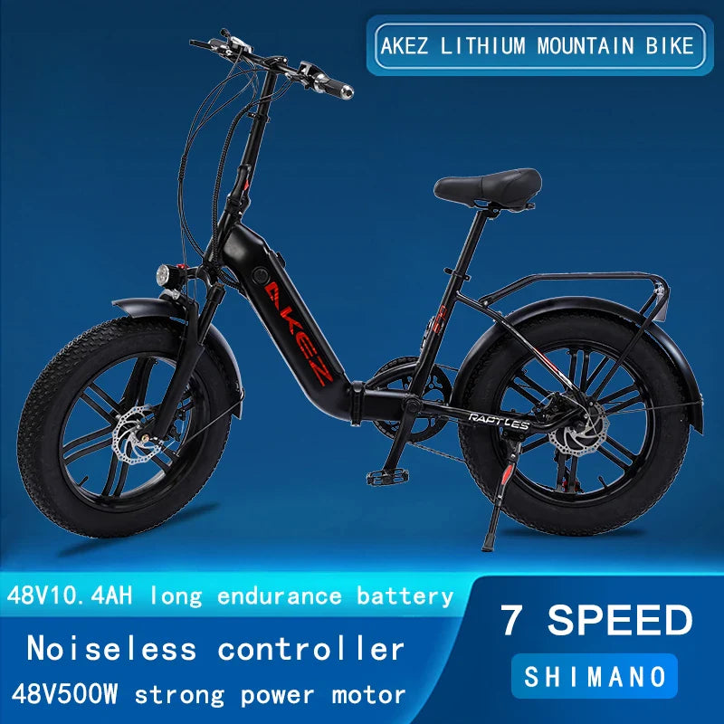 HKM-457875 500W Step Through Electric Fat Tire Bike with 7 Speed, 48V Lithium Battery, and Rear Disc Brake