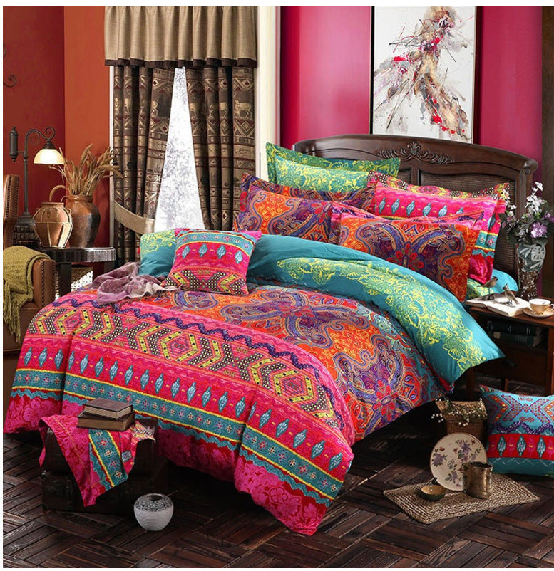 HKM-457875 Cotton Ethnic Style Bedding Set with Geometric Pattern - Three Quilt Covers in Various Sizes