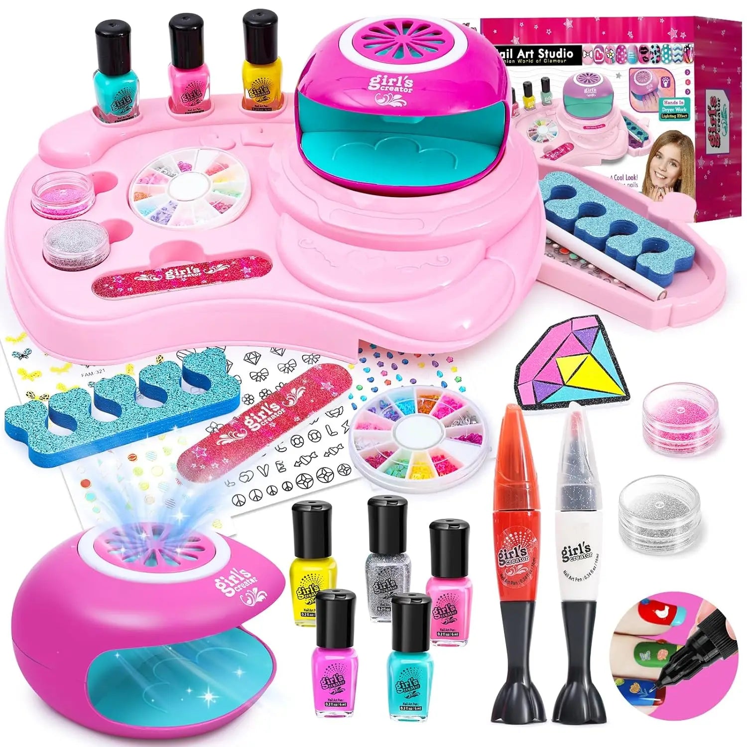 HKM-458067 Kids DIY Nail Polish Play Set for Girls Ages 2-13 - Colorful Makeup Kit in Box